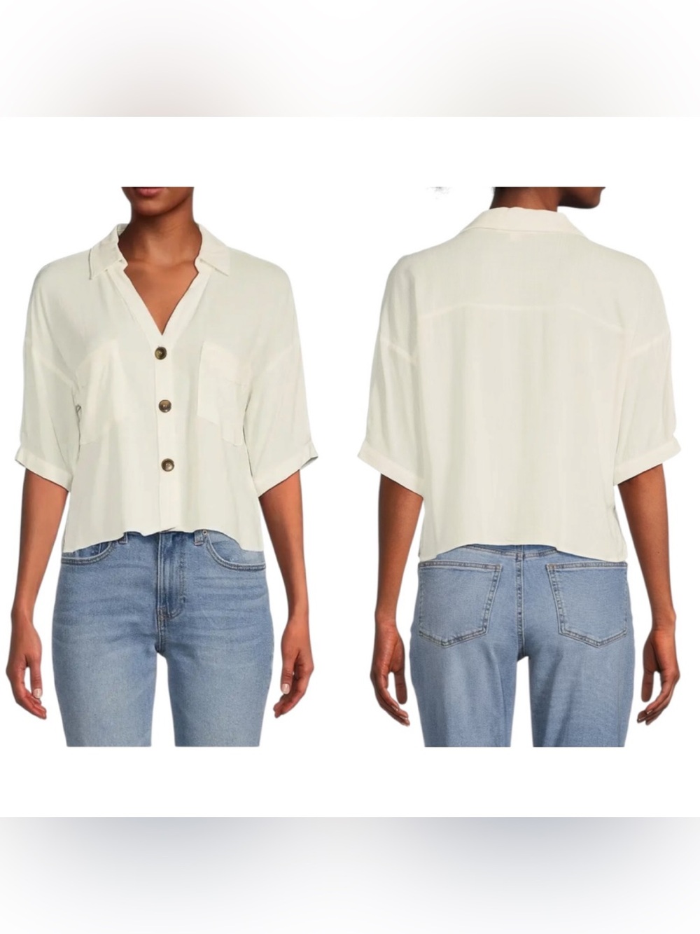 Moa Moa Short Sleeve 3 button cropped Camp Shirt size M
